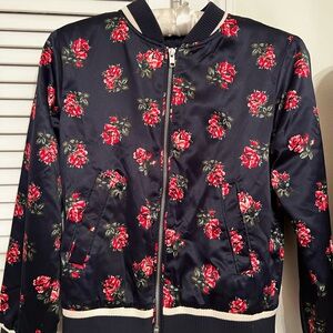 Gap kids navy jacket with red roses, size Large